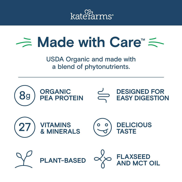 Kate Farms Pediatric Organic Nutrition Shake, Multiple Flavors, 8G of Protein, 27 Vitamins and Minerals, Meal Replacement, Protein Shake, Gluten Free, Non-GMO, 8.45 Fl Oz, Pack of 12 73916748