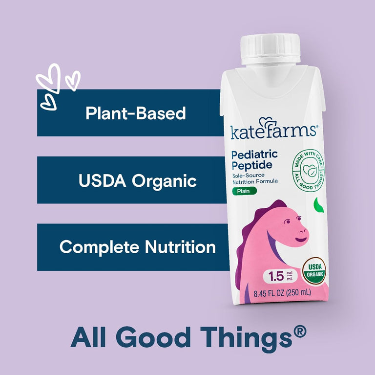 Kate Farms Pediatric Peptide 1.5 Sole-Source Nutrition Formula, Plain and Vanilla Flavors, Organic Enzymatically Hydrolyzed Plant-Based Protein Drink, Meal Replacement for Oral & Tube Feeding, 8.45 FL Oz, Pack of 12 or 1 Each 53563105 50360471 89125858 13460951