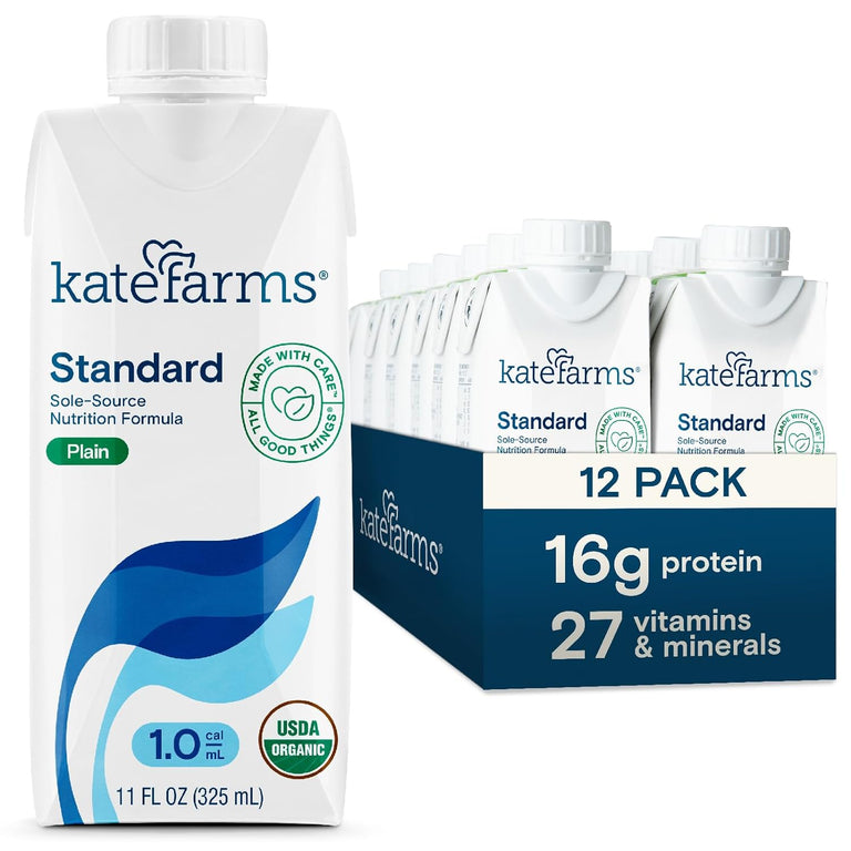 Kate Farms Adult Standard 1.0 Formula, Organic Vegan Plant Based Nutrition Shake, Vanilla, Chocolate, and Plain Flavors, 16G Protein, 28 Vitamins + Minerals, Gluten Free and Non-GMO, 11 FL Oz, Pack of 12 or 1 Each 31467378