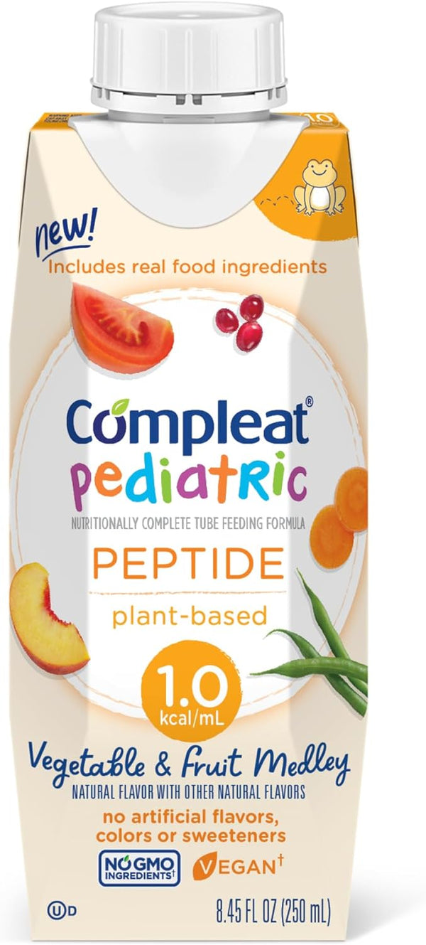 Compleat Pediatric Peptide 1.0 Pediatric Tube Feeding Formula, 250 mL Reclosable Carton, Vegetable / Fruit Medley Flavor 10441679 55886841