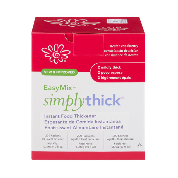 SimplyThick Easy Mix Food and Beverage Thickener, 6 Gram Individual Packet Unflavored Gel, Mildly Thick, Box of 200 63085086