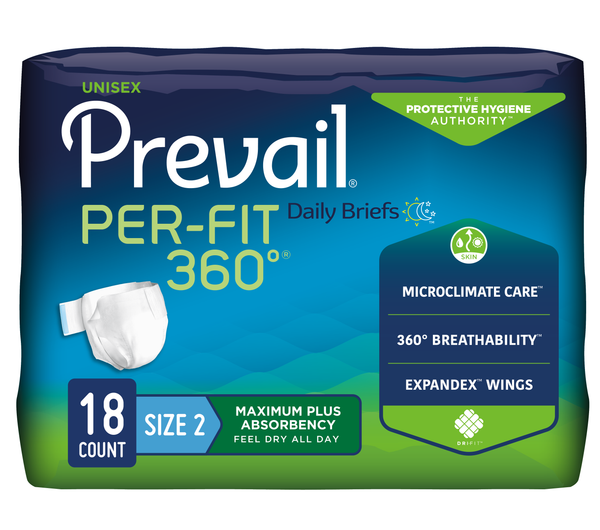 Prevail Per-Fit 360° Unisex Daily Briefs, Maximum Plus Absorbency, Refastenable Tabs 56314958 52344487