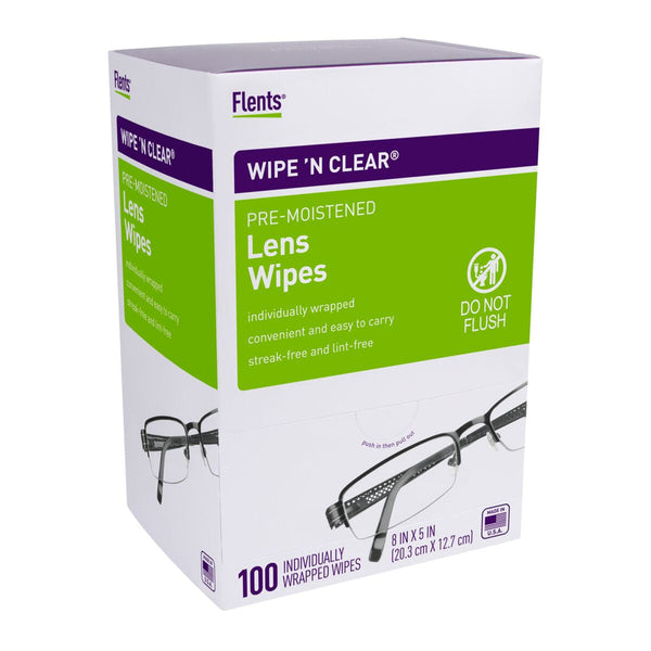 Flents Wipe 'N Clear Pre Moistened Lens Wipes, Box of 100 88217983