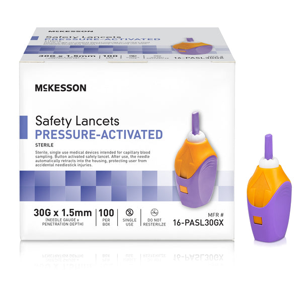 McKesson Safety Lancets, Sterile, Pressure-Activated, 30 Gauge Needle, 1.5 mm 40449174 20116308