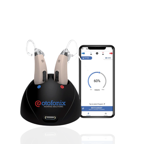 Otofonix Groove Rechargeable Bluetooth Hearing Amplifiers with Advanced Noise Reduction Technology, Lightweight and Nearly-Invisible, for Adults & Seniors, 1 Pack (1 Pair, Beige) 