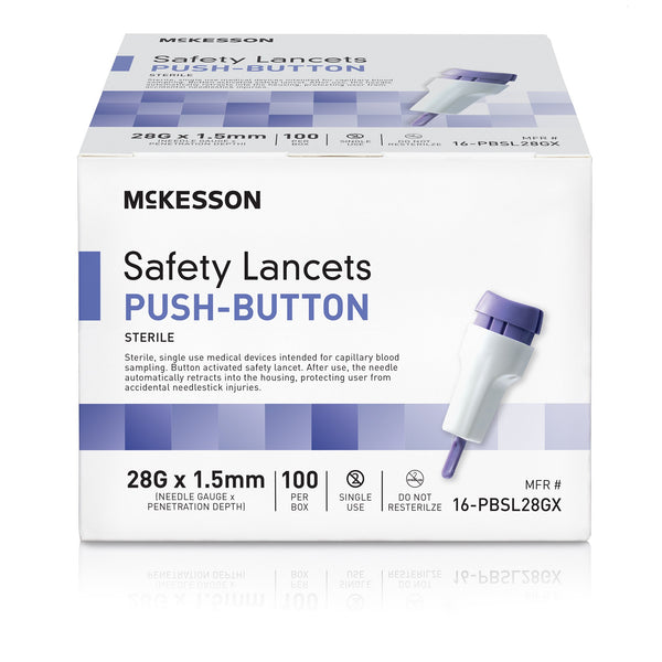 McKesson Brand Safety Lancet 28 Gauge Retractable Push Button Activation Finger 36289246