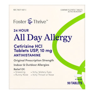 Foster & Thrive Cetirizine Allergy Relief, 10 mg Strength Tablet, 90 per Box 20292389