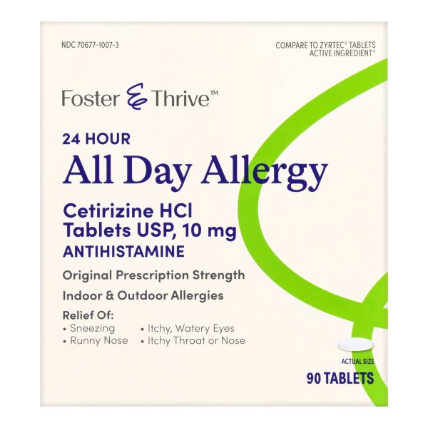 Foster & Thrive Cetirizine Allergy Relief, 10 mg Strength Tablet, 90 per Box 20292389