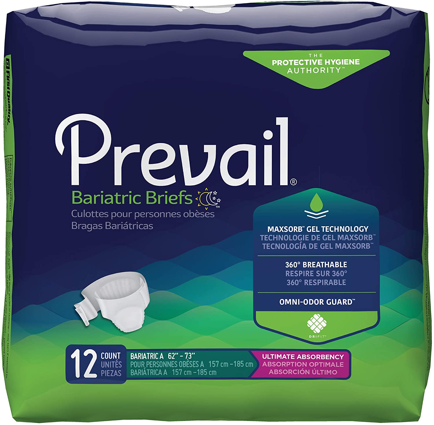 Prevail Incontinence Bariatric Briefs, Ultimate Absorbency, Refastenable Tabs 99690143