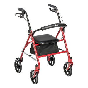 Drive Medical Four Wheel Rollator Walker with Fold Up Removable Back Support - 300 lbs. Weight Capacity, Red