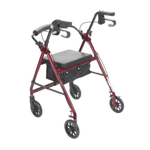 Drive Medical Rollator Walker with Fold Up and Removable Back Support and Padded Seat - 300 lb Weight Capacity, Red