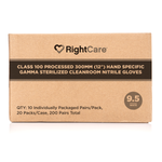 RightCare Class 100 processed 12” Hand Specific Gamma Sterilized Cleanroom Nitrile Gloves, Powder-Free, Case of 200 Pairs 59775566