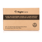 RightCare Class 100 processed 12” Hand Specific Gamma Sterilized Cleanroom Nitrile Gloves, Powder-Free, Case of 200 Pairs 99880901
