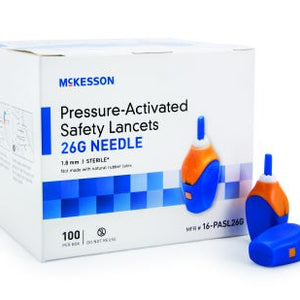 McKesson Safety Lancet, Fixed Depth Lancet, Needle, 1.8 Mm Depth, 26 Gauge, Pressure Activated, Box of 100