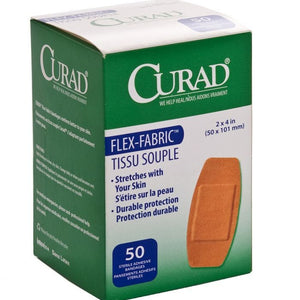 Medline CURAD Fabric Adhesive Bandages: 2" x 4", Natural, 50 Count