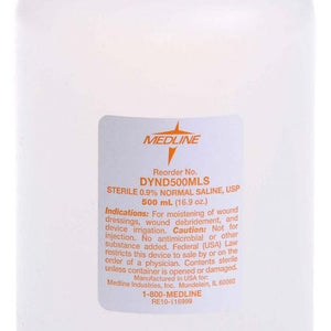 Medline Sterile Saline Solution: 500 mL, 18 Count