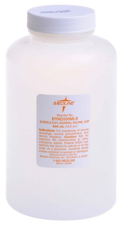 Medline Sterile Saline Solution: 500 mL, 18 Count