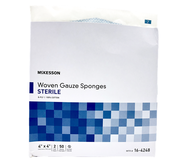 McKesson 164248 Cotton Gauze 8Ply 4 X 4 Inch Square Sterile. Box of 100