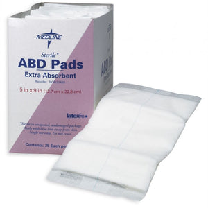 Medline Sterile Abdominal Pads: 5" x 9", 25 Count