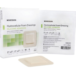 McKesson 4842 Silicone Foam Dressing 3 X 3 Inch Square Adhesive with Border Sterile, Box of 10 31529241