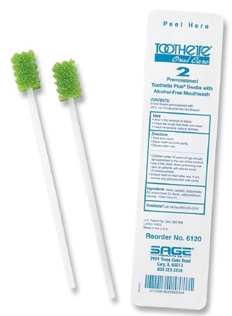 Sage Toothette Plus Oral Swabstick Foam Tip Untreated Box of 50 84089060