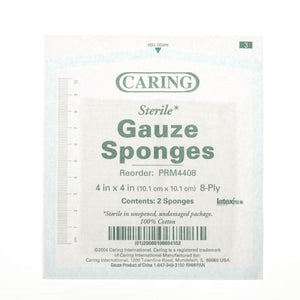 Caring 4 x 4 Inch Woven Gauze Sponges 8 Ply Sterile Case of 1200