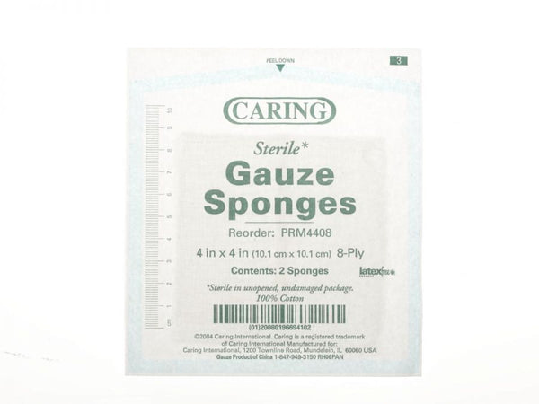Caring 4 x 4 Inch Woven Gauze Sponges 8 Ply Sterile Case of 1200