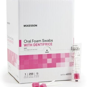 Mckesson Oral Swabstick: 250 Count, Pink Foam, 5" L