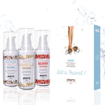 Exsens Let's Travel Warming Intimate Massage Oil Kit Flavored Gel Gift Set Strawberry Coconut and Hot Vanilla Flavor 3 Bottles, 1 Fl Oz Each