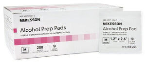 McKesson Alcohol Prep Pad, Isopropyl Alcohol, 70%, Individual Packet, Medium, Sterile, Case of 4000