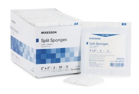 I.V. / Drain Split Dressing McKesson 16-42026 Poly / Rayon Blend 2 X 2 Inch Square Sterile. Box of 70.