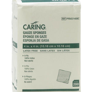 Medline Caring Woven Non-Sterile Gauze Sponges: 4" x 4", 8 ply, 4000 Count