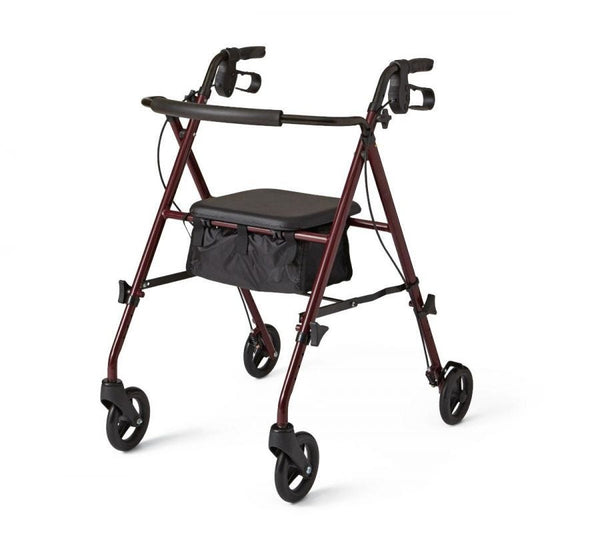 Medline Basic Steel Rollator Adjustable Height Burgundy