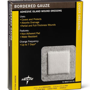 Sterile Bordered Gauze, 4" X 4" Dressing, 2.5" X 2.5" Pad, Case of 150