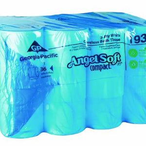 Angel Soft 19371 Compact Toilet Tissue White 2-Ply Standard Size, Case of 36