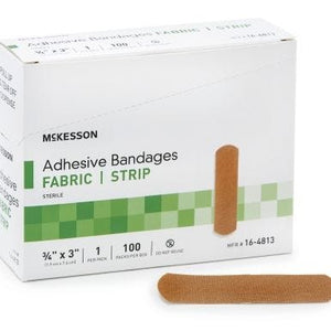 Mckesson Adhesive Strip: 100 Count, Tan, 0.75" x 3" 12455158