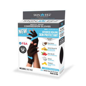 Skineez Compression Gloves with Moisturizing Benefits, Advanced Healing Medical Grade Compression with an Open Finger Design, Provides Support for Arthritis, Tendonitis & More, Gray, One Size, 1 Pair 85076603