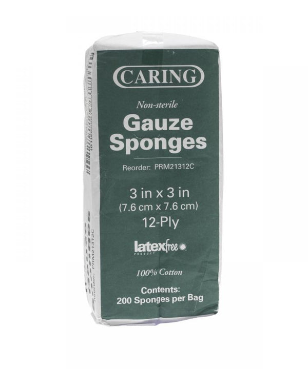 Caring Woven Non-Sterile Gauze Sponges, 3