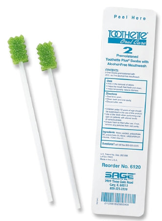Sage Toothette Plus Oral Swabstick Foam Tip Untreated Case of 200 ...