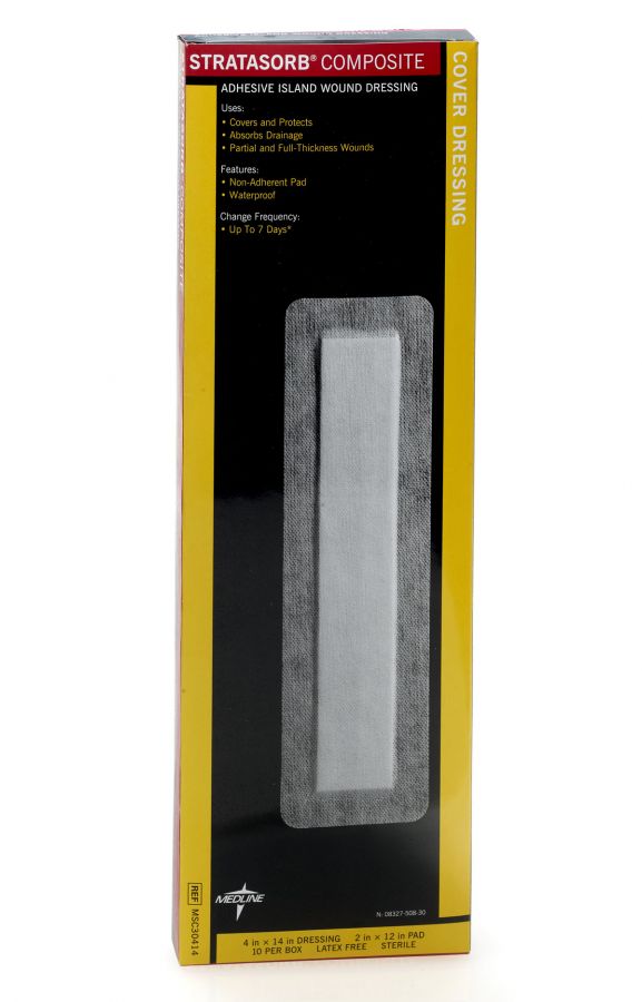 composite dressing Stratasorb Composite Adhesive Island Wound Dressings, 4" x 14" 10/Box
