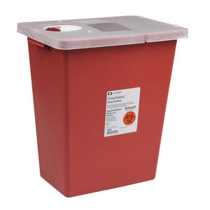 SharpSafety Covidien Multi-purpose Sharps Container 1-Piece 17.5H X 15.5W X 11D Inch 8 Gallon Red Base Hinged Lid-CS/10 22634089