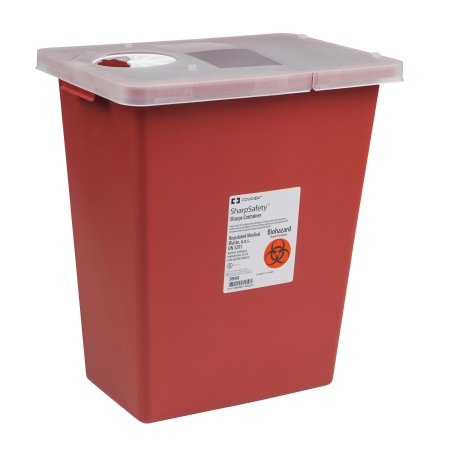 SharpSafety Covidien Multi-purpose Sharps Container 1-Piece 17.5H X 15.5W X 11D Inch 8 Gallon Red Base Hinged Lid-CS/10 22634089