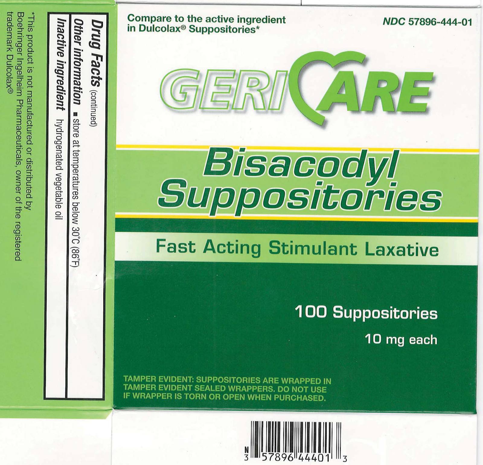 McKesson Brand 57896044401 Laxative Suppository 10 mg Strength Bisacodyl,  Box of 100