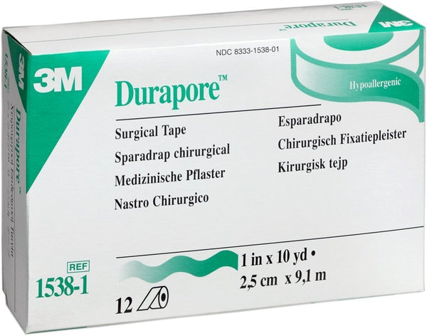 Durapore 15381 Medical Tape SilkLike Cloth 1 Inch X 10 Yard White NonSterile. Box of 12