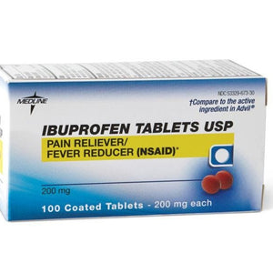 Medline Ibuprofen, 200 mg Tablets, Bottle of 100