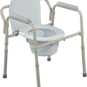 McKesson Commode Chair, Fixed Arm, Steel Frame, Steel Back Bar / Seat Lid Back, 15.5 to 21.75 Inch