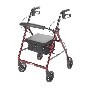 Drive Medical Rollator Walker with Fold Up and Removable Back Support and Padded Seat and 7 1/2" Casters - Red, 300 lb. Weight Capacity