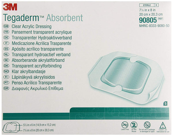 Tegaderm 90805 Absorbent Clear Acrylic Dressing, Box of 5