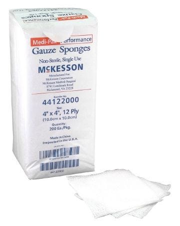 McKesson 44122 Cotton Gauze Sponge Pack of 200