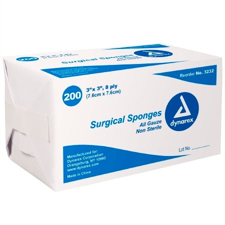 Dynarex 3232 Gauze Sponge, Box of 200 92192288